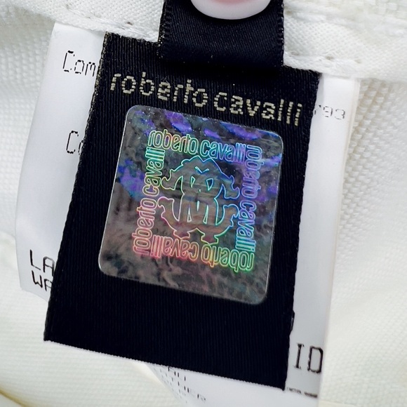 Rare Roberto Cavalli Y2K White Denim Jacket Yellow & Gold Floral Print - Size 40 - Picture 8 of 11